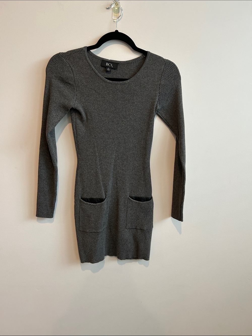 BCX Dark Gray Long-Sleeve Knit Pocket Dress